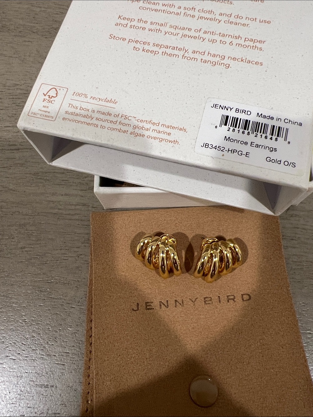 Jenny Bird Gold Ribbed Twist Hoop Stud Earrings